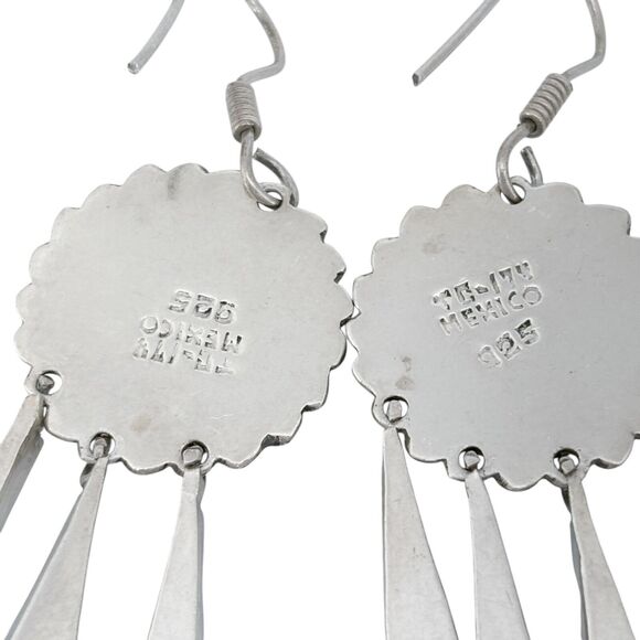 Vintage Mexico Taxco TC-174 Sterling Silver 925 Turquoise Inlay Dangle Earrings - Picture 4 of 6